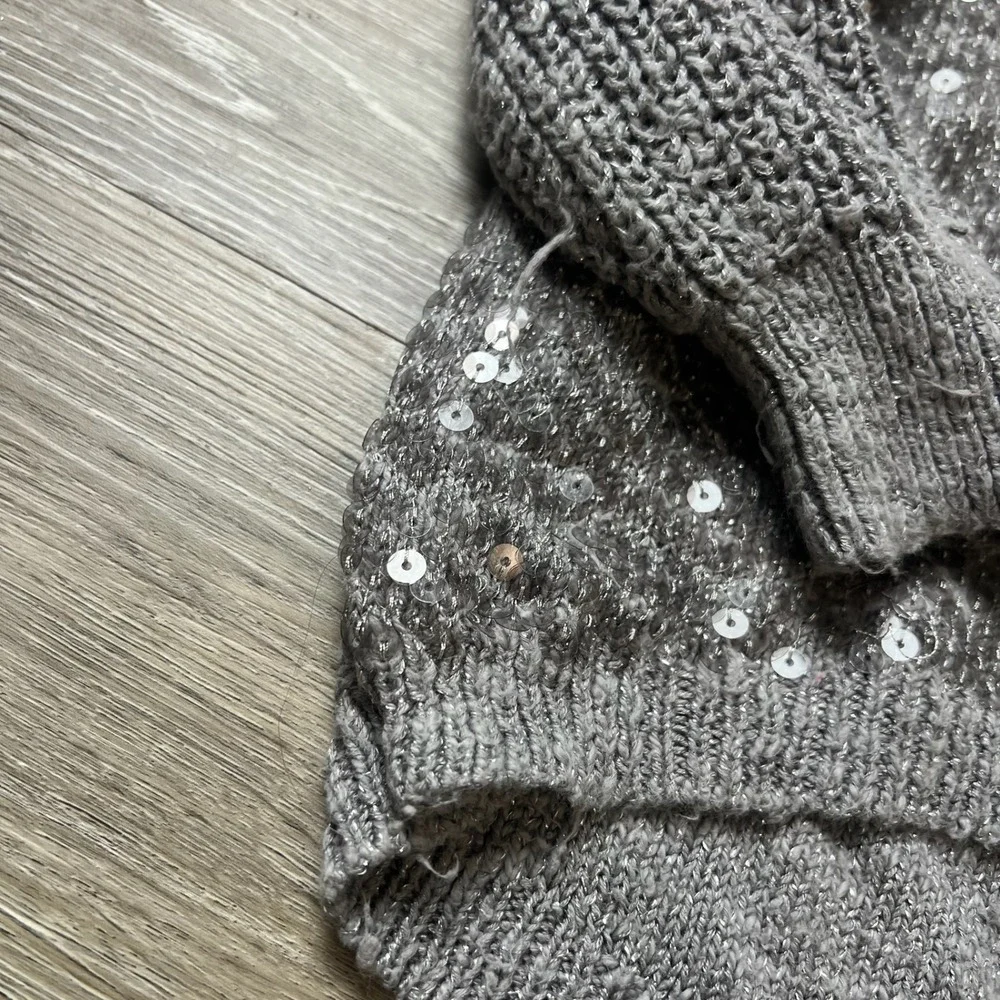 Justice Sweater Girls 14 Grey Sequin Metallic Knit High-Low Long Sleeve Sparkly